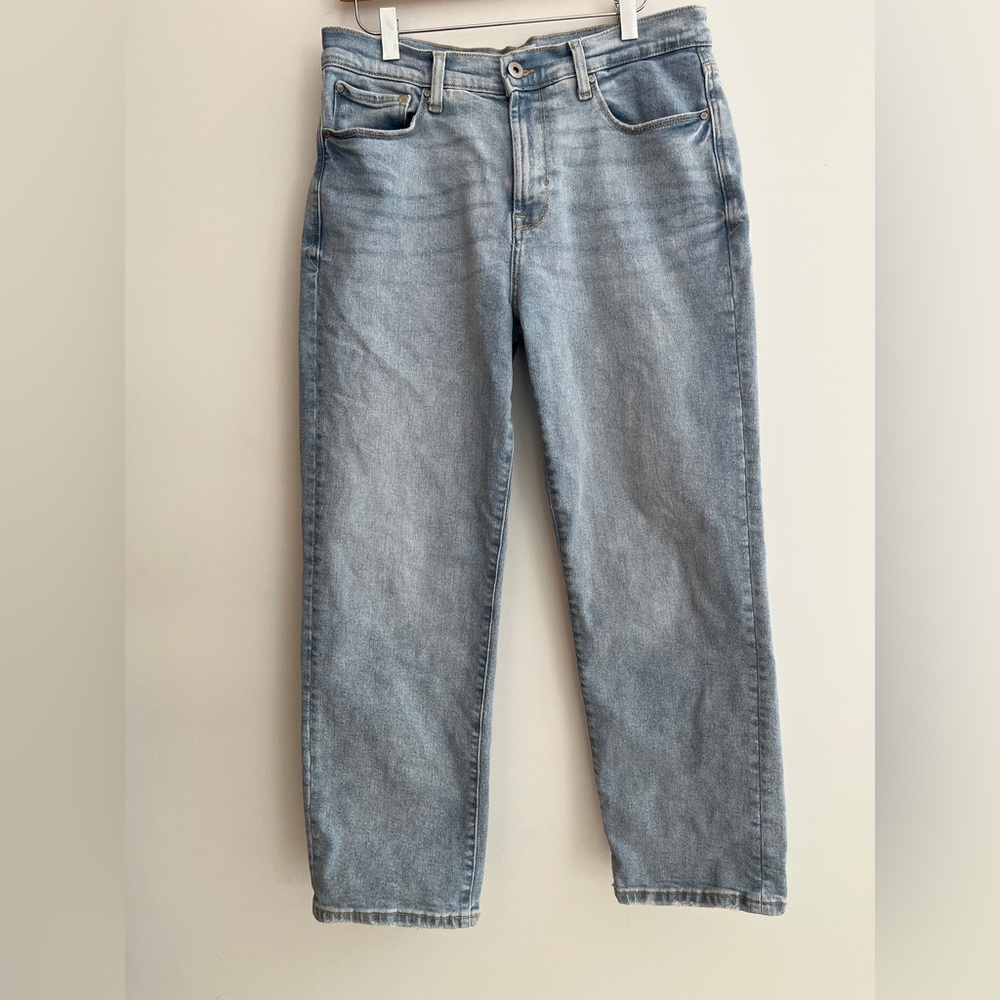 KENSIE Jeans The Ella High Rise Straight Denim Jeans Light Blue Wash Distressed